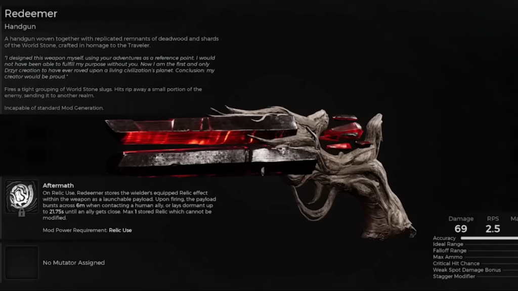 Redeemer Handgun Weapon in Remnant 2