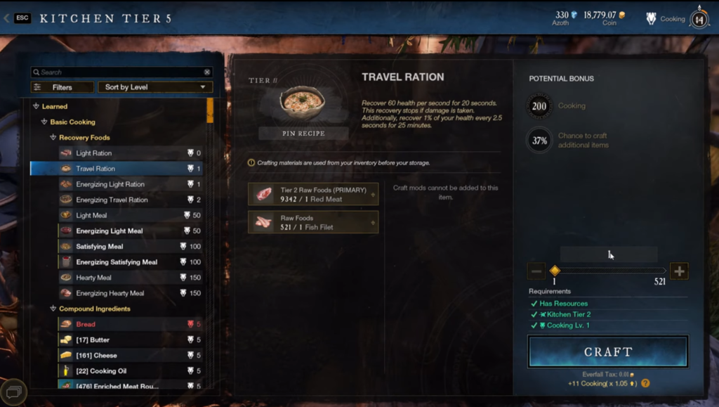 Travel rations for Territory Standing Points in New World: Aeternum