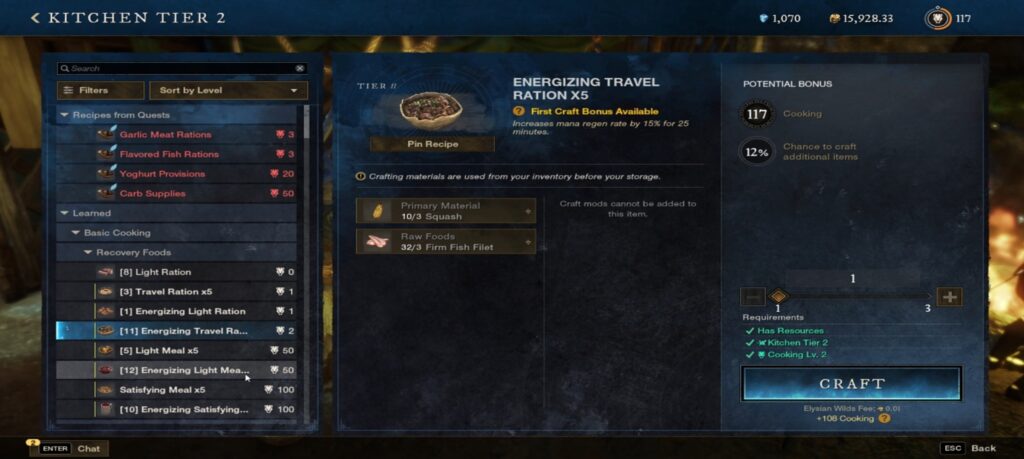 Energizing Travel Rations in New World: Aeternum